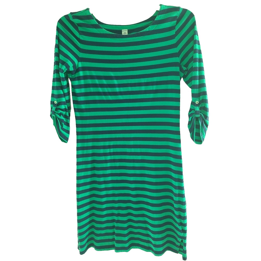 Old Navy Dress Women's Small Green and Black Stripe Casual 3/4 Sleeve Pullover